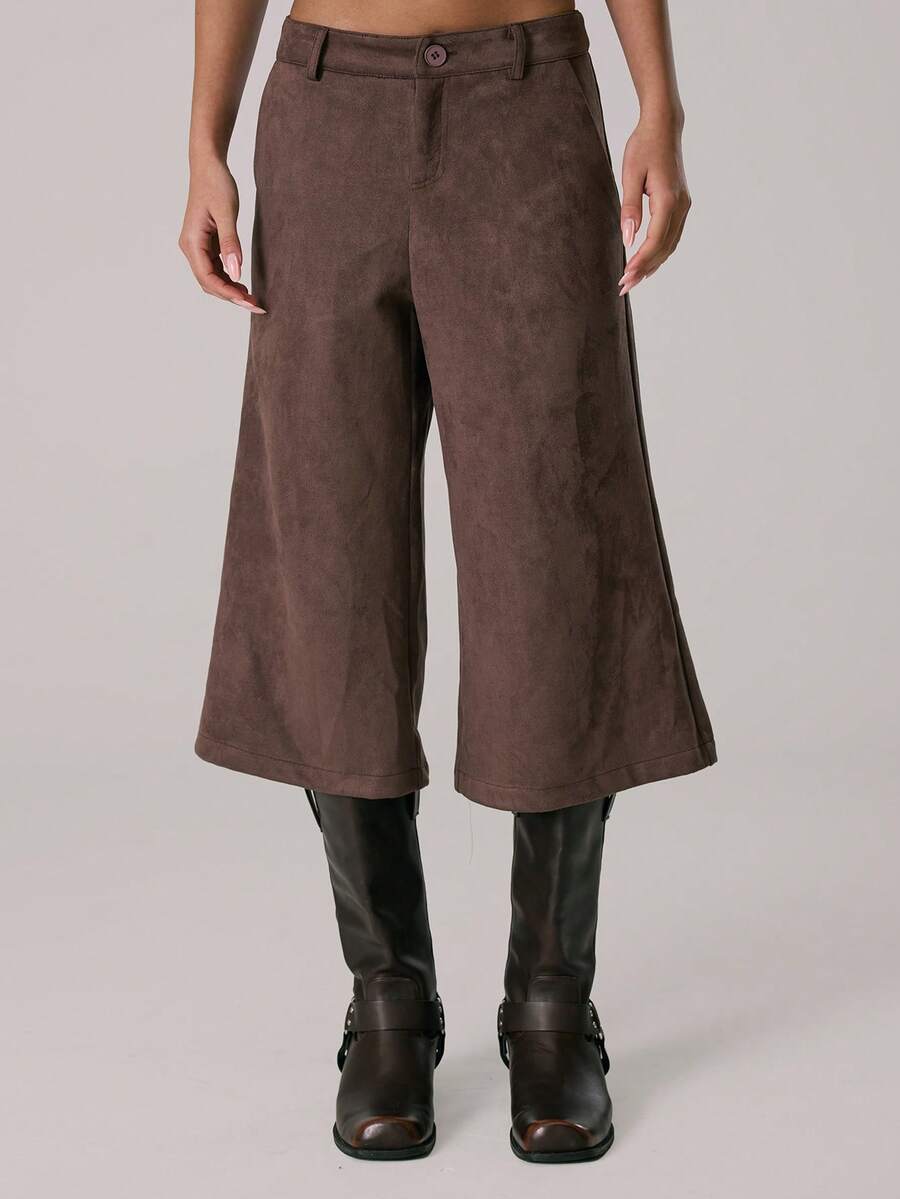 MUSERA Oversized Suede Longline Shorts Casual Cute Winter Cosy Lounge Coco Cloud Summer - Coffee Brown - View 1