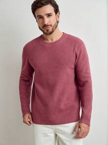 Manfinity CityGents 男士休闲纯色针织衫，秋冬季 - 珊瑚粉 - 查看 6