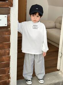 Young Boys' Casual Street Style Striped Woven Cargo Pants, Straight Leg, Lightweight & Comfortable, Versatile For Outings, Vacation, Photography, School, Sports, Gatherings, Spring/Summer