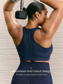 GLOWMODE Plus Size Second-Skin Seamless Cool Win Sweat-Wicking Built-In Removable Cups Cutout Back Design Sports Bra Medium Impact Training Running Workout  Outdoors Daily Active Wear Spring Summer - Dark Blue - View 3