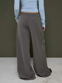 COUREZ Quần Cargo kẻ sọc siêu rộng được may đo tỉ mỉ - Xám - Xem 3