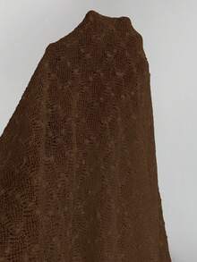 Firerie Plus Size Women Elegant Vacation Textured Fabric Ruched Long Sleeve V-Neck Elastic Waist Flared Dress, Autumn/Winter/Spring Outfits For Women - Brown - View 8