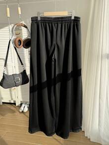 SHEIN EZwear Plus Size Casual Drawstring Black Sweatpants, Versatile & Stylish For Everyday Wear, Spring/Summer Graduation,Back To School Outfits,Graduation,Teacher Outfits For Women,Back To School - Black - View 7