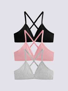 Loungeista 3件装女士性感无缝文胸，深V三角杯交叉无罩杯美背文胸，无衬垫文胸上衣，女士返校内衣文胸，运动文胸 - 彩色 - 查看 1