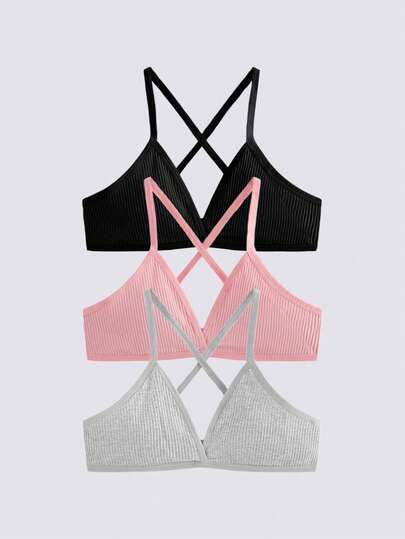 Loungeista 3 Packs Women's Sexy Seamless Bra Deep V Triangle Cup Cross Cupless Beautiful Back Bra Unlined Bra Tops Women's Back To School Underwear Bra, Sports Bra