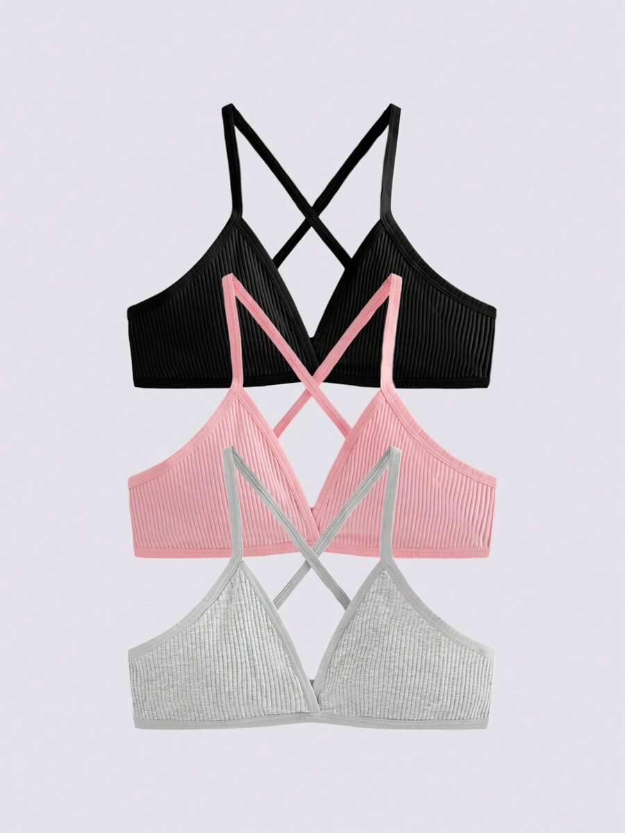 Loungeista 3件装女士性感无缝文胸，深V三角杯交叉无罩杯美背文胸，无衬垫文胸上衣，女士返校内衣文胸，运动文胸 - 彩色 - 查看 1
