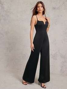L'Amorae Women's Solid Color Backless Sexy Spaghetti Strap Jumpsuit - Black - View 5