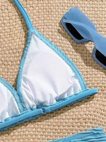 SHEIN Bộ đồ bơi cho bé gái tuổi teen, màu xanh dương, họa tiết sóng biển, chất liệu vải dệt kim co giãn thoải mái, trang trí hình sao biển, thích hợp cho bãi biển, hồ bơi, bờ biển, kỳ nghỉ, mùa hè, du lịch. Bộ bikini che phủ toàn thân, cạp cao, kín đáo. Đồ bơi cho bé gái tuổi teen, bộ đồ bơi màu xanh dương, bikini cạp cao màu xanh dương, đồ đi biển, bộ đồ bơi hai mảnh cạp cao cho bé gái, bikini màu xanh dương cho bé gái. - Màu xanh lam - Xem 5