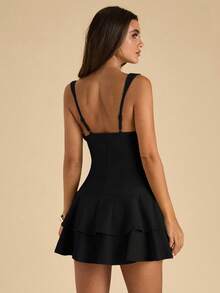 SHEIN BAE Women's Elegant Commuter Solid Color Ruffle Hem Mini Dress - Black - View 2