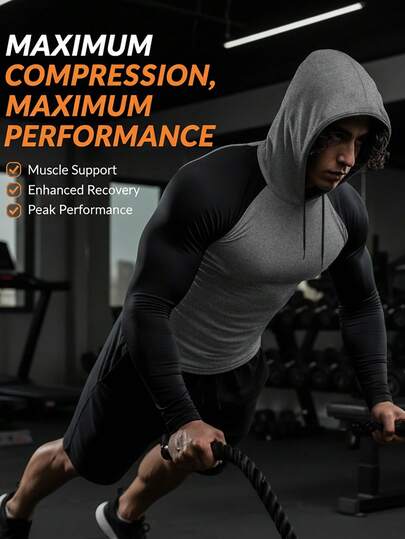 Manfinity Sport Corelite Men's Raglan Sleeve Drawstring Hooded Slim Fit Casual Fitness Workout Sweatshirt