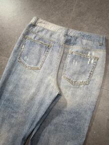 ROMWE MEN Street Life Jeans de pierna ancha y ajuste holgado con gráfico de ángel de bolsillo para hombres - Azul - Ver 7