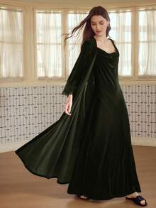 MOTF PREMIUM VELVET ELEGANT COWL NECK SLIP SLEEP DRESS, AUTUMN/WINTER - Army Green - View 6