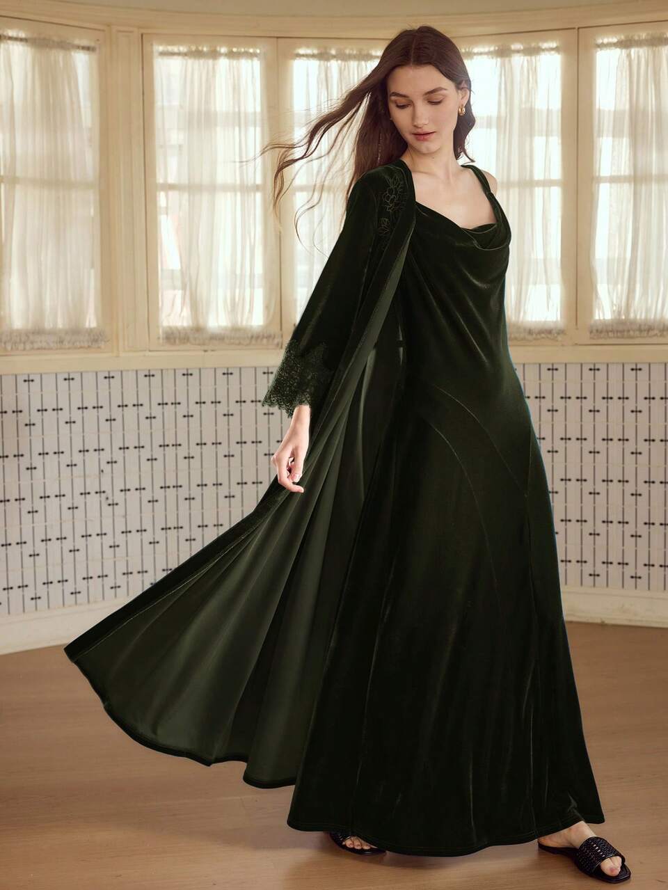 MOTF VELVET ELEGANT COWL NECK SLIP SLEEP DRESS, AUTUMN/WINTER