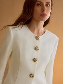 MOTF PREMIUM SOLID TEXTURED KNIT METAL FLORAL PLACKET SLIM FIT JACKET - White - View 1