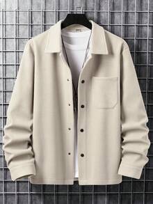 Manfinity Homme Casual Loose Solid Color Long Sleeve Wool Blend Men Overcoats Men Shacket Men's Summer Jacket - Apricot - View 3