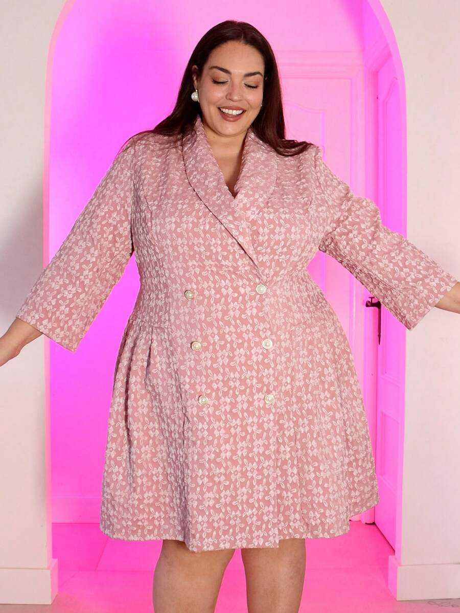 Pretty and Ole Plus Size Women's Wool Lapel Long Sleeve Elegant Double Breasted Pleated Hem Blazer Dress Is Elegant And Romantic, Formal Women Dresses,Suitable For Music Festival Parties And Other Scenes Winter Fall Autumn