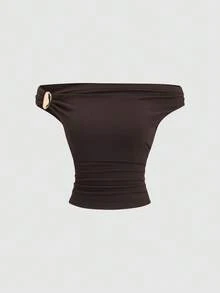 Sweetra 女士休闲时尚多功能金属装饰褶皱T恤 - 彩色 - 查看 5