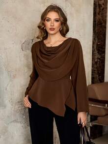 Roveilla Váy maxi dài xếp ly bằng vải satin cỡ lớn dành cho nữ, phong cách cổ điển Pháp thanh lịch, phù hợp mặc nơi công sở, công sở, thường ngày, tiệc tùng, giáng sinh, lễ tạ ơn, năm mới, thu đông - màu nâu - Xem 6