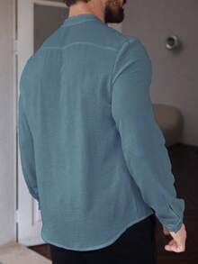 Manfinity Homme Camisa casual de manga larga de color azul sólido para hombre, para el otoño - Azul - Ver 2