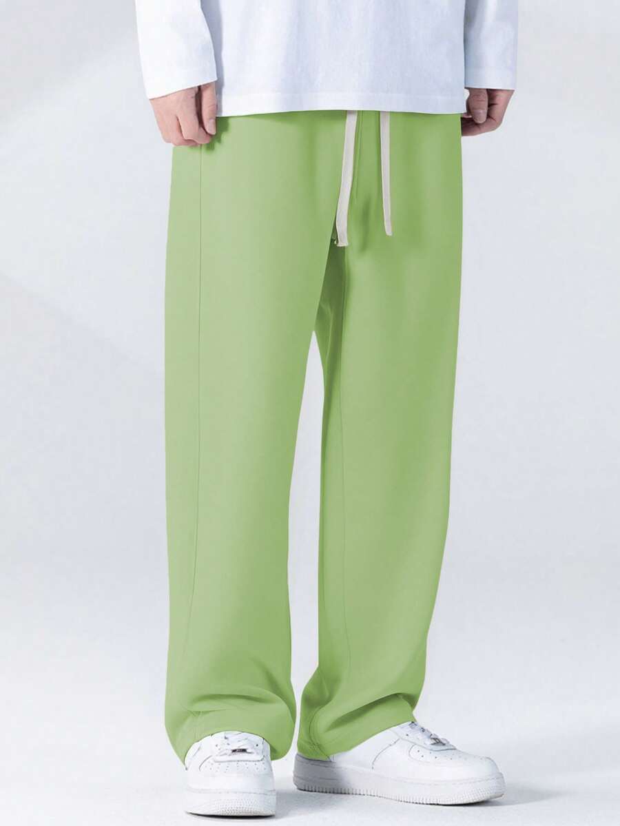 Manfinity Roghcode Men's Green Straight Leg Long Sweatpants With Pockets Knitted Casual Style - Green - View 1