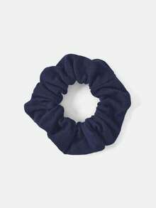 SHEIN Girlism Tween Girls Navy Blue Ruched Design T-Shirt With Hair Scrunchie, Casual Daily Fashion Versatile Long Sleeve Top Fitted Tops Navy Blue Tops - Navy Blue - View 4