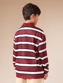 SUMWON Boys Long Sleeve Striped Rugby Polo Shirt With Collegiate Text Print And Classic Collar For Casual School Wear Vacation - Multicolor - View 2