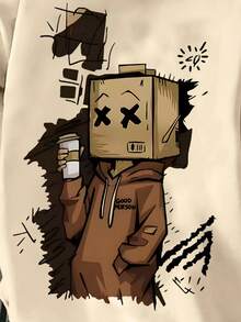 Áo nỉ có mũ dài tay dáng rộng in họa tiết hoạt hình dành cho nam - Nhiều màu - Xem 3