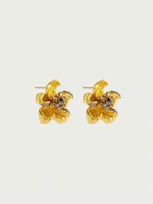 Glisma Fashionable & Elegant Retro 18 K Gold Plated Rhinestone Earrings,Old Money,Outfits,Classy,Gemstone,Premium,Vintage,For Mom/Women/Girl/Mother - Gold - View 4