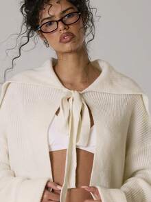 MUSERA 翻领细节，翻折袖口，柔软罗纹针织套头衫，休闲可爱，冬季舒适居家针织衫，Coco Cloud - 奶油色 - 查看 2