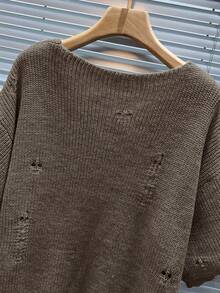 Manfinity Homme Men's Solid Color Distressed Short Sleeve Knit Top - Camel - View 4