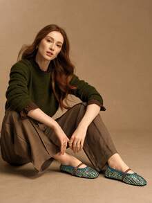 Rosivie 女士方头金属扣平底鞋 - 藍色 - 查看 5