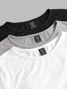 SHEIN EZwear 3 件套大码女式休闲纯色圆领褶皱长袖 T 恤，秋冬款 - 彩色 - 查看 3