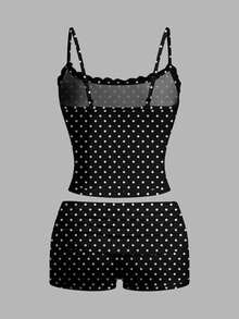 Attitoon Bộ đồ dự tiệc sân bay Y2K cổ điển gợi cảm dễ thương, đa năng, họa tiết chấm bi đen trắng, áo hai dây thoải mái và quần short xếp ly dành cho nữ, phù hợp cho mùa hè - Nhiều màu - Xem 4