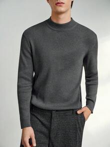 RONVEXI Herren einfarbiger Rundhals Langarm Lässig Pullover Sweater, Herbst/Winter - Dunkelgrau - Übersicht 5