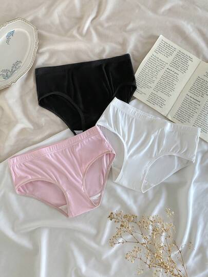 Teen Girl Solid Color Elastic Waist Comfortable Underwear Panties Set Cotton Panties Panties Pack Panties Cute