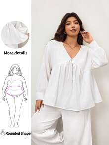 Enliva Plus Size Women Loose White Soft Touch Long Sleeve Shirt For 2026 New Year, For Apple & Rounded Body Shape - White - View 1