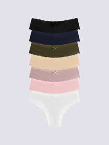 Loungeista 7pcs Comfortable Striped Cotton Bikini Panties Sexy Lingerie - Multicolor - View 2