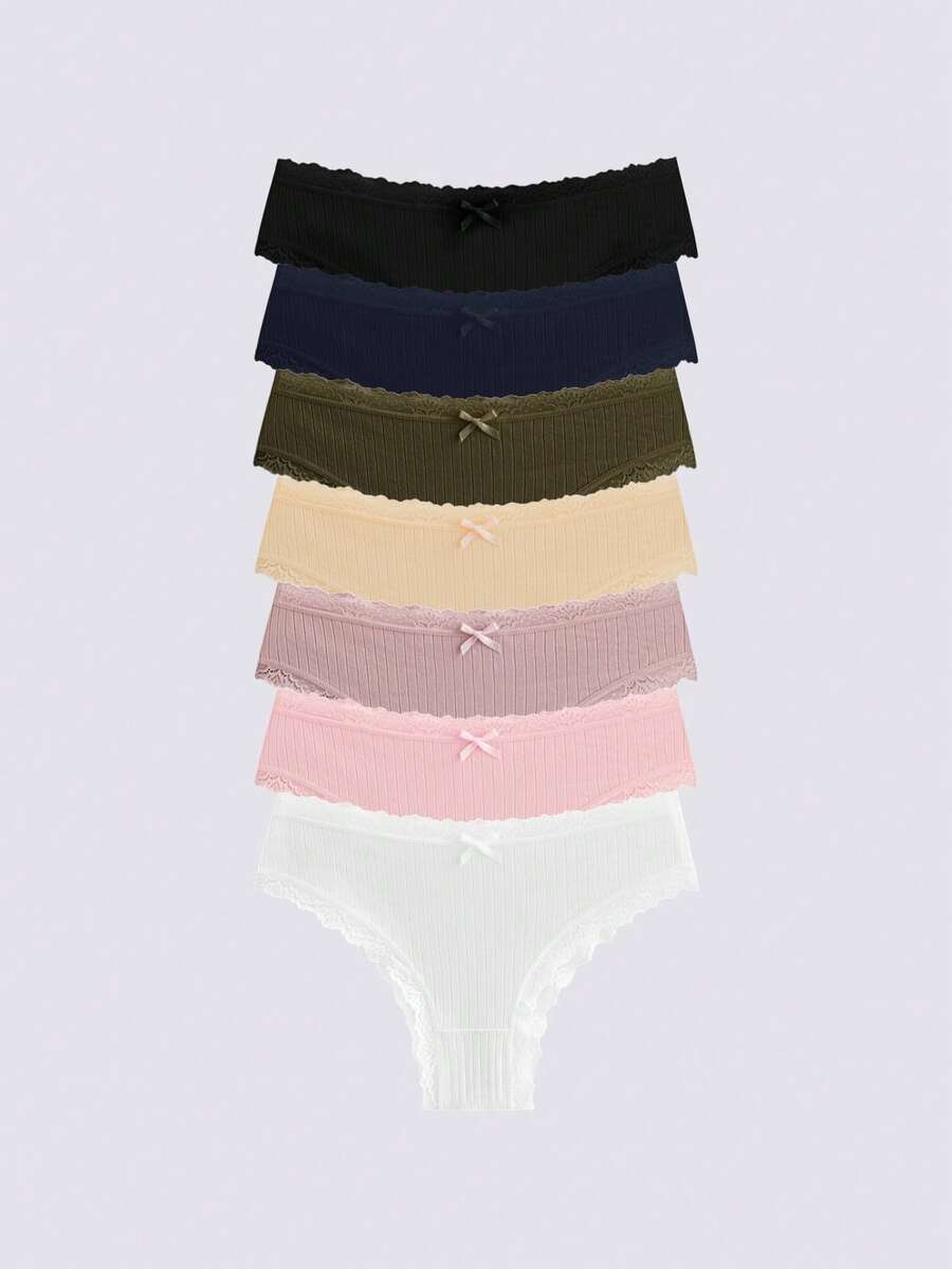 Loungeista 7pcs Comfortable Striped Cotton Bikini Panties Sexy Lingerie