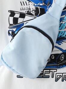 3pcs/Set Boys' Cute Bear Print T-Shirt, Cargo Shorts With Pocket, And Mini Crossbody Bag, Spring/Summer - Baby Blue - View 6