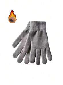 1 Pair Unisex Winter Warm Cold-Proof Fleece Knitted Hand Warmers Black Gloves Full Finger Knitted Gloves Women Men Thicken Warm Outdoor Cycling Gloves - Multicolor - View 13