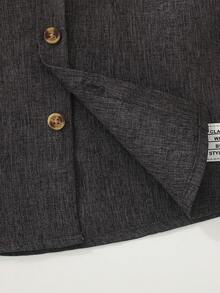 SHEIN Áo sơ mi tay dài in chữ đơn hàng khuy đơn giản có túi dành cho bé trai - màu đen - Xem 6