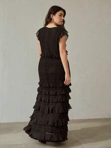 MOTF PREMIUM WOMEN'S PLUS RUFFLE SLEEVELESS PARTY COCKTAIL DRESS, SPRING/SUMMER - Black - View 4