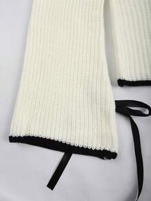 Franclia 加大码女式针织休闲套头毛衣，时尚喇叭袖蝴蝶结装饰百搭