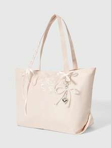 ROMWE Kawaii Large Capacity Tote Bag For Women, New Versatile Commuter Handbag With Shoulder Strap - Pink - View 4