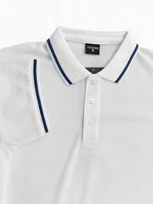 Camisa Polo de Manga Corta Lisa Hombre Casual Vintage Tops Colores Moda Combinación Blanco - Blanco - Ver 2