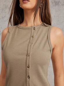 L'Amorae Women ASYMMETRICAL KNIT RIB SUMMER TOP - Brown - View 3