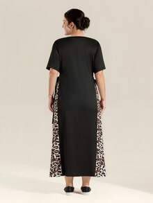 Momelise Robe ample en tricot léopard avec patchwork, col rond, grande taille - Multicolore - Voir 2