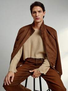 RONVEXI Fashionable Blogger Design Solid Color Distressed Pullover Sweater For Men, Autumn/Winter - Apricot - View 7