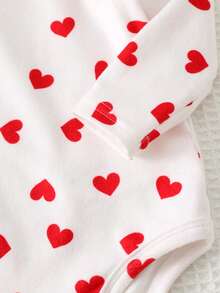 Cozy Pixies Baby Girl Valentine's Day Red Heart Shaped Pinafore Dress With Soft Knit Crew Neck Long Sleeve Romper Set, Cute & Comfortable, Versatile For Indoor, Outdoor Casual, Back To School, Daily, Sports, Play, Party Valentines Day Baby Clothes Baby Girl Dress With Hearts Baby Girl Clothes Spring Fall Dress For Baby Girl Red - Khaki - View 9