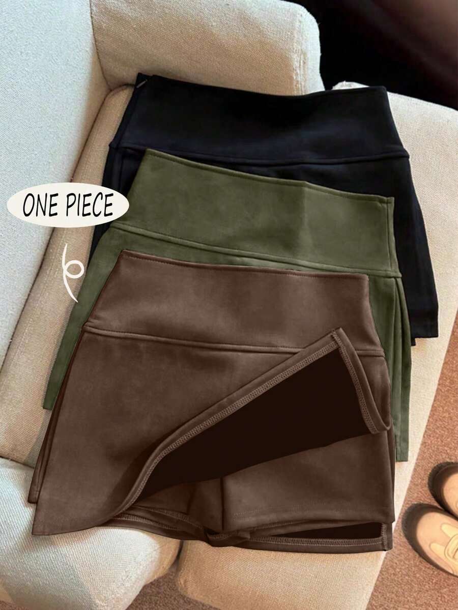 Franclia 时尚新款绒面高腰修身A字开衩短裙，女士春秋季